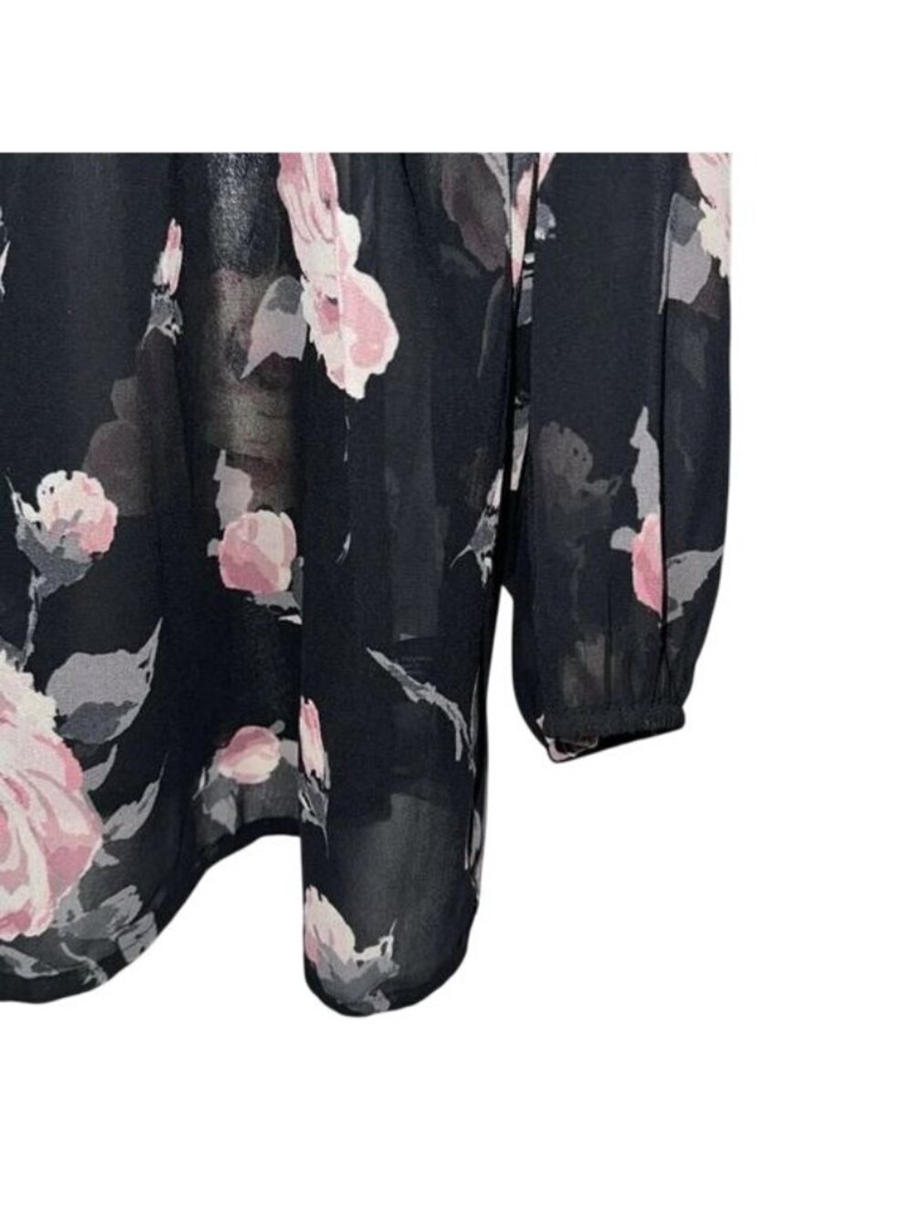 Lane Bryant Sheer Floral Long Sleeve Blouse Size 22/24 Black & Pink Roses Womens - Picture 5 of 7